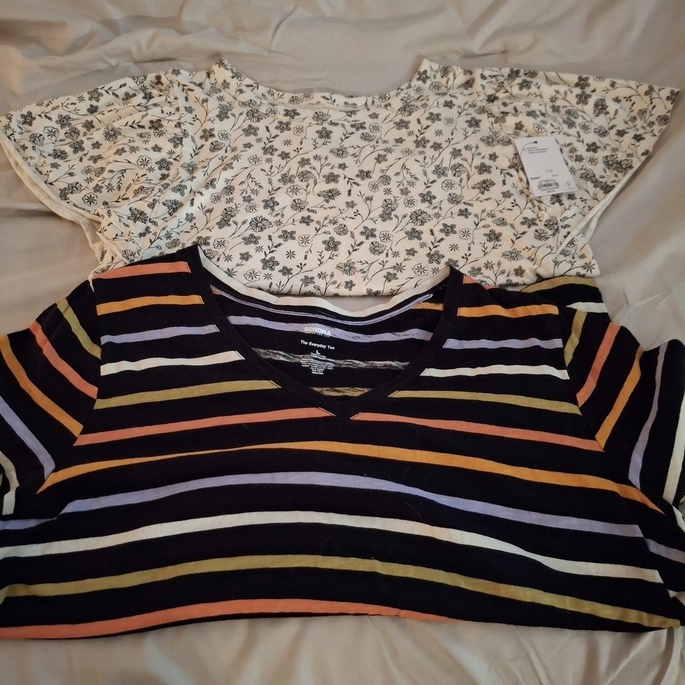 Sonoma Set Of 2 women's Striped And Floral Short Slevve Tops